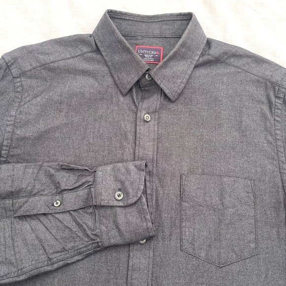 Mens Untuckit Solid Charcoal Long Sleeve Shirt Size Medium - Picture 5 of 5